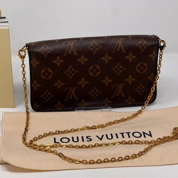 đź’ŻAuthentic LOUIS VUITTON Monogram Pochette Felicie Chain Wallet Fuscia - Picture 5 of 14